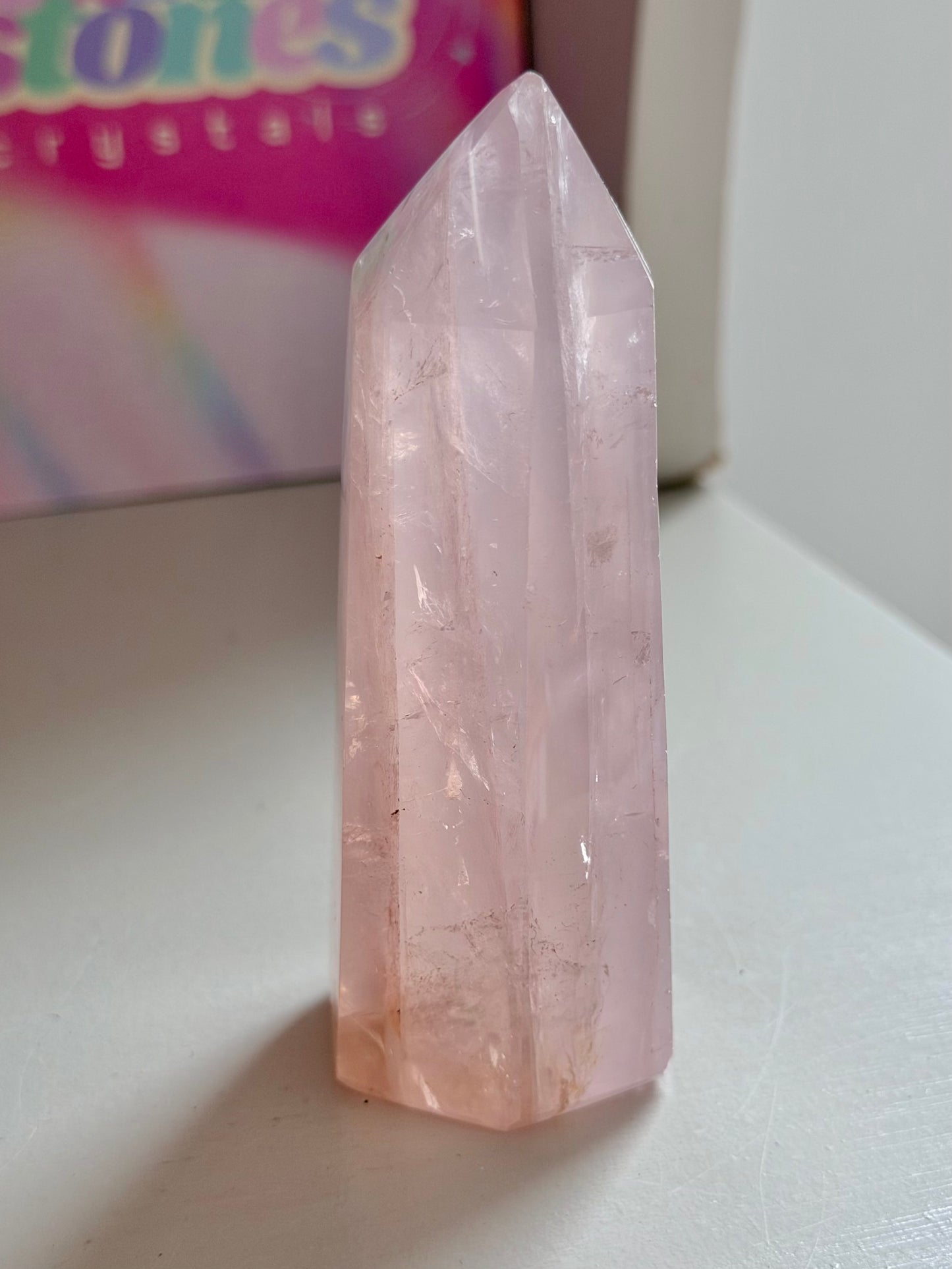 Champagne pink rose quartz tower
