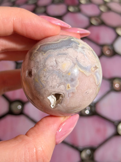 Pink amethyst x flower agate sphere