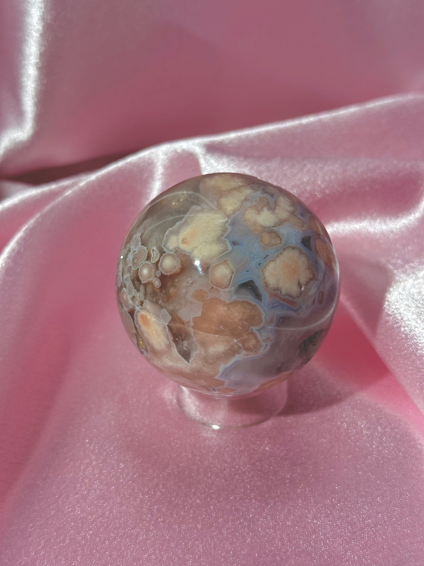 Blue flower agate sphere from Madagascar (132B)