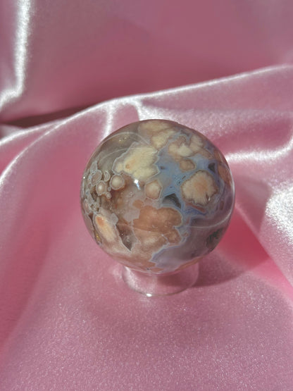 Blue flower agate sphere from Madagascar (132B)