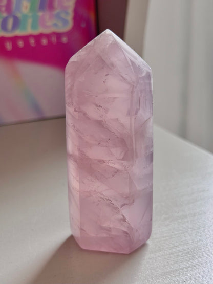 Purple toned rose quartz tower