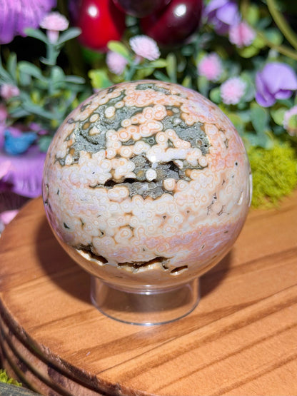 Pink Orbicular Veinless Ocean Jasper sphere