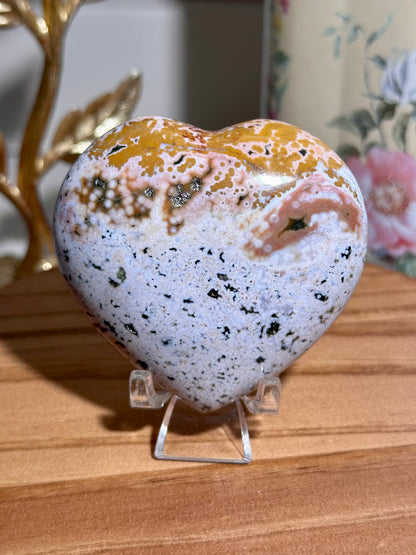 Pastel yellow & pink Veinless Ocean jasper heart