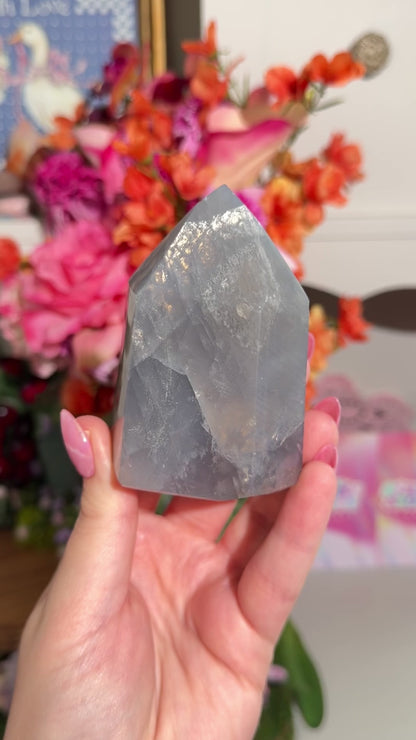 Blue rose quartz tower