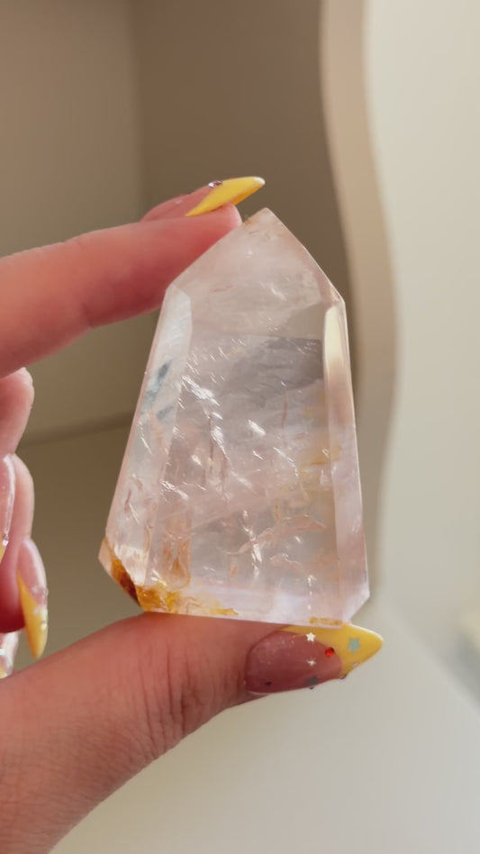 HQ Brazilian rose quartz x golden healer mini tower