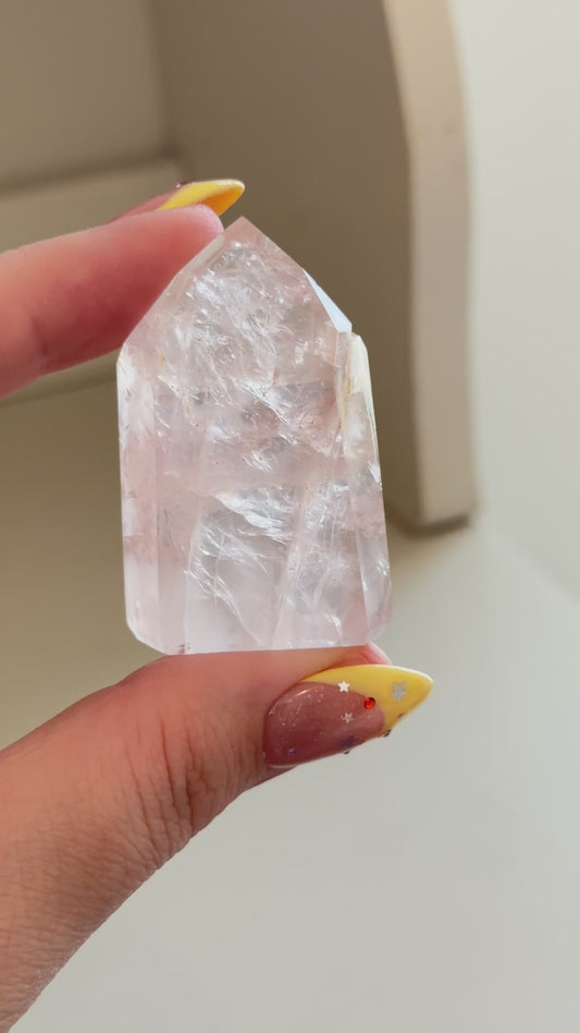 HQ Brazilian rose quartz x golden healer mini tower