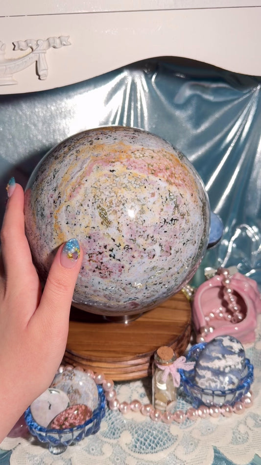 Statement Pastel Rainbow orbicular Veinless Ocean Jasper™ sphere from Madagascar - 17lbs, 7.5kg