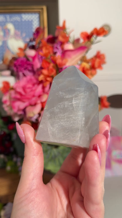 Blue rose quartz tower