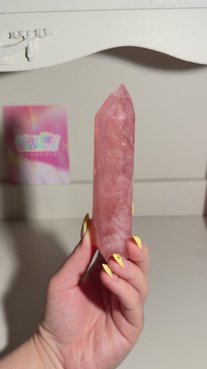 HQ Saturated Strawberry Brazilian Rose Quartz Tower (104) ⟢