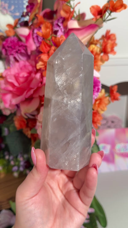 Blue rose quartz tower