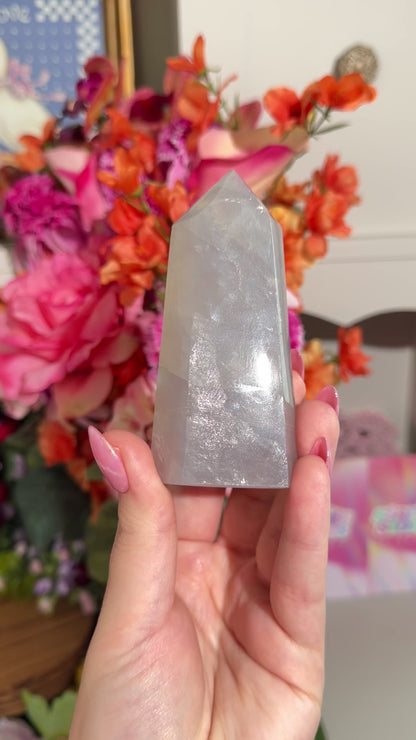 Blue rose quartz tower