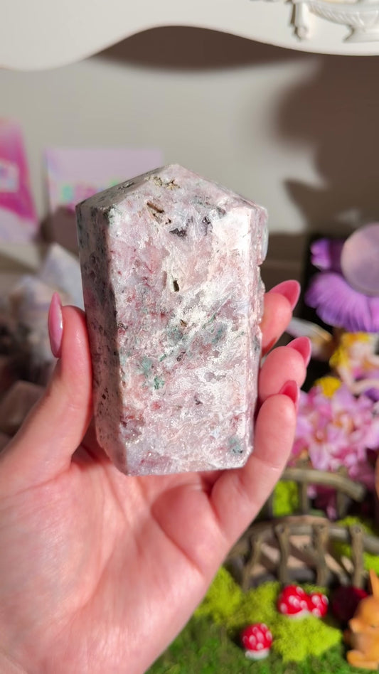 Fairy green jasper mixed with pink amethyst tower from Brazil