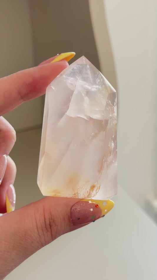 HQ Brazilian rose quartz x golden healer mini tower