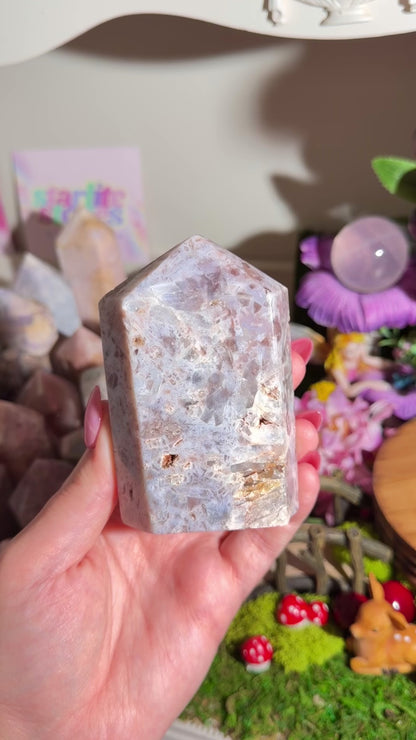 Mosaic pastel blue pink amethyst tower from Brazil