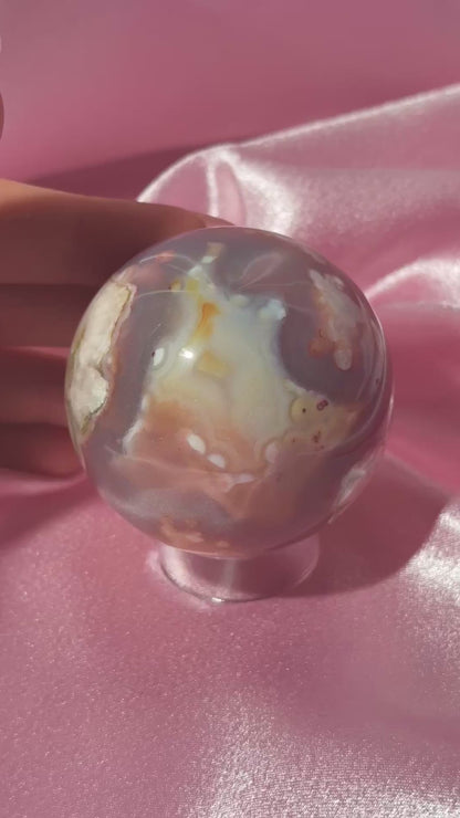Colorful flower agate sphere from Madagascar *imperfect polish