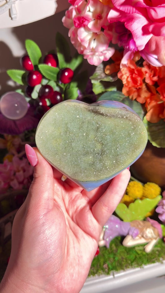 Green rainbow amethyst heart from Brazil
