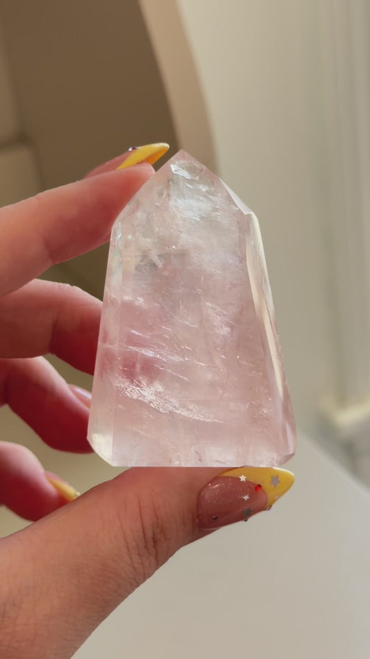 HQ Brazilian rose quartz x golden healer mini tower