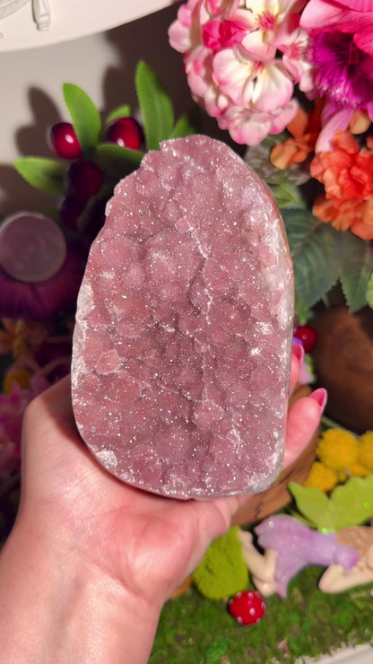 Pink sugar amethyst cut-base freeform from Brazil