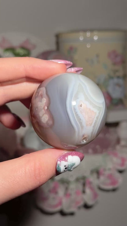 Flower agate sphere