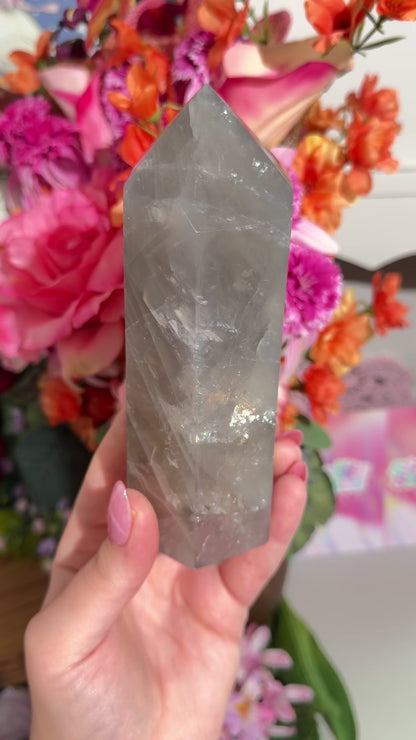 Blue rose quartz tower