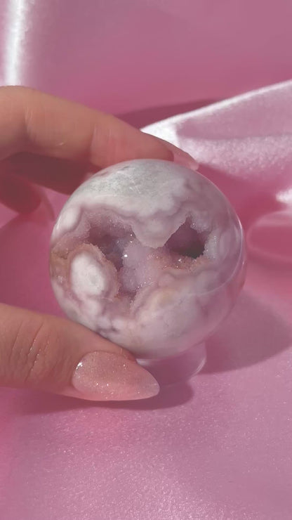 Brazilian pink amethyst x flower agate sphere