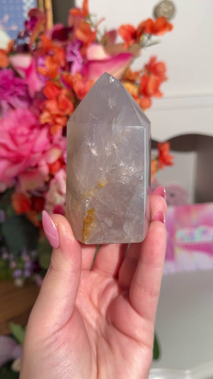 Blue rose quartz tower