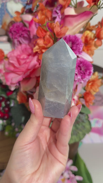 Blue rose quartz tower