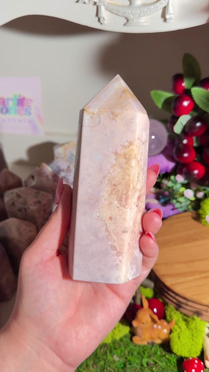 Large pastel bubbly pink amethyst tower from Brazil