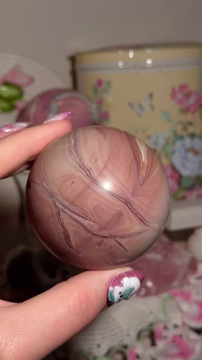 Pink picture jasper sphere