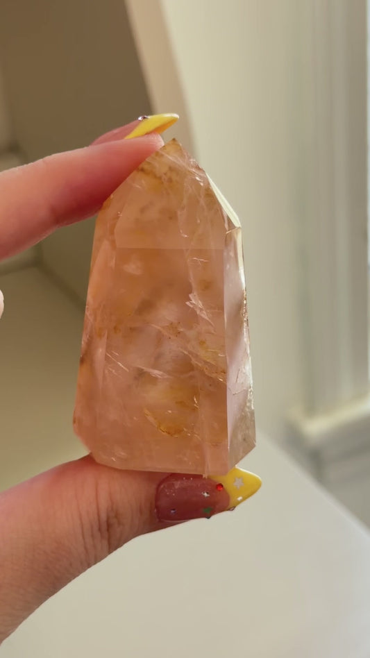 HQ Brazilian rose quartz x golden healer mini tower