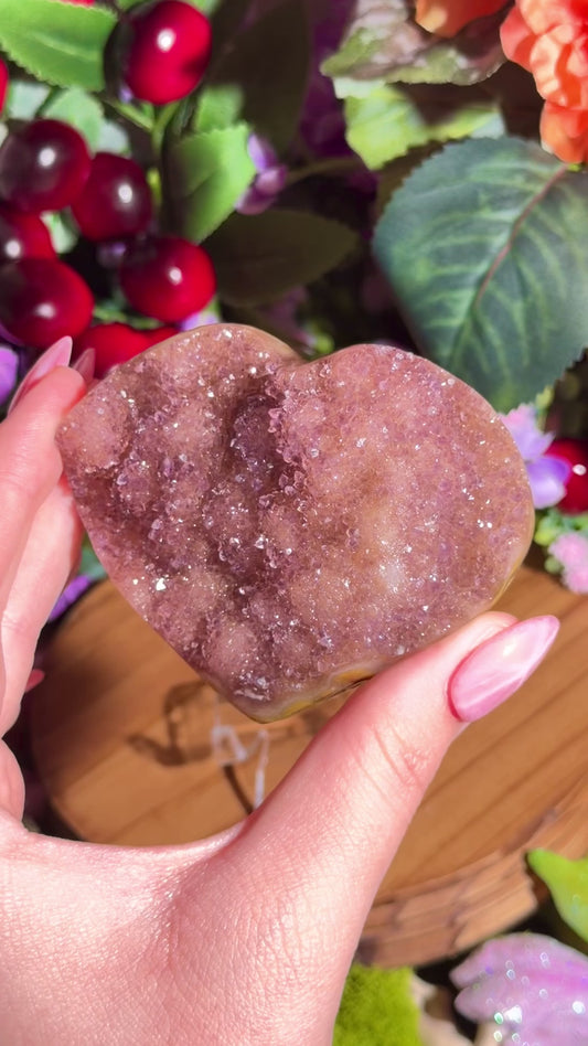 Purple and yellow rainbow amethyst heart from Brazil