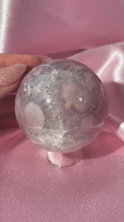 Brazilian pink amethyst x flower agate sphere with quartz