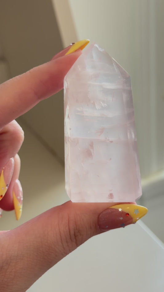 HQ Brazilian rose quartz x golden healer mini tower