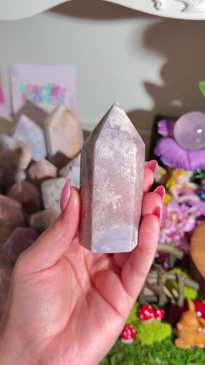Orbicular pastel purple pink amethyst tower from Brazil