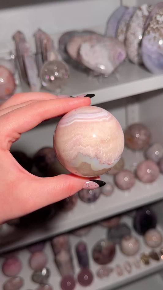 Pink amethyst flower agate sphere (I)