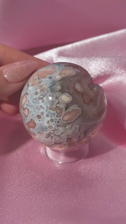 Blue flower agate sphere from Madagascar (132B)