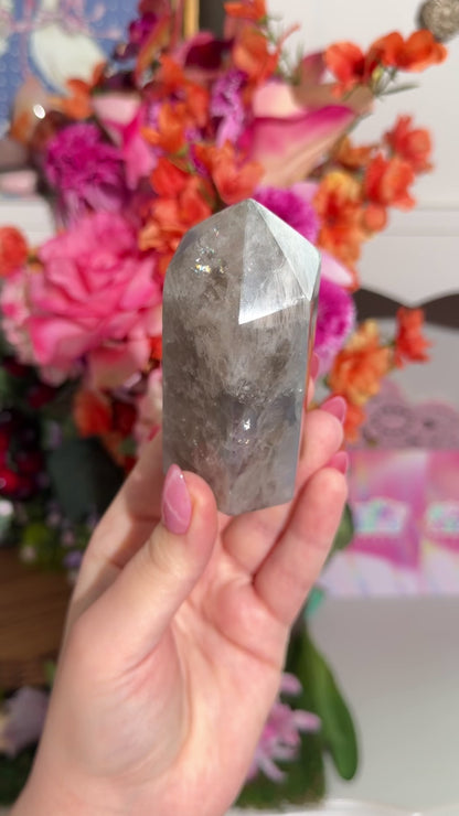 Blue rose quartz tower