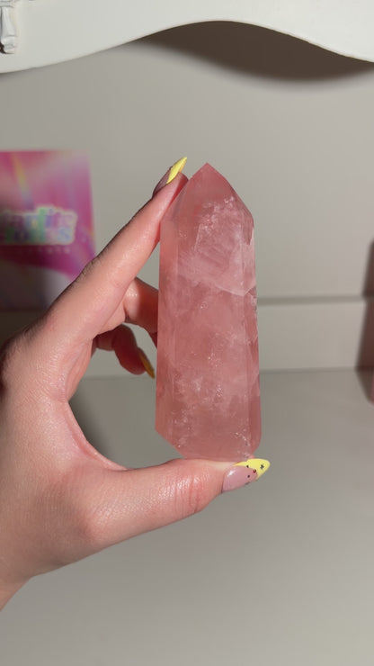 HQ Saturated Strawberry Brazilian Rose Quartz Tower (112) ⟢