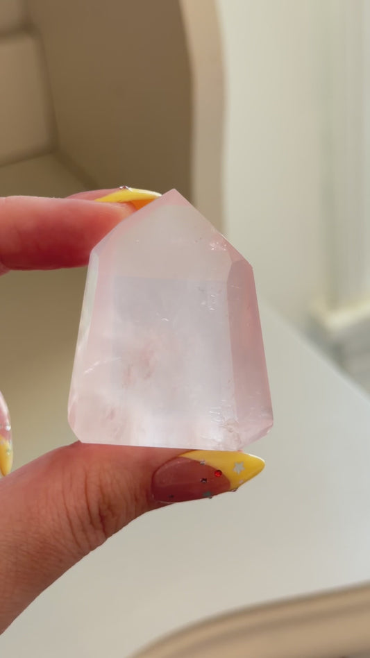 HQ Brazilian rose quartz x golden healer mini tower