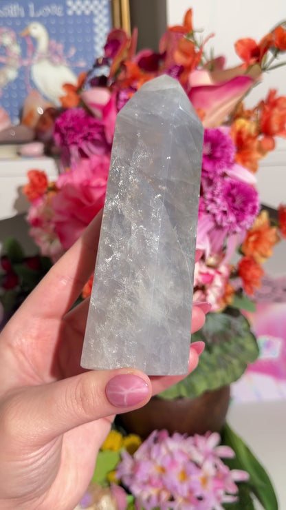 Blue rose quartz tower