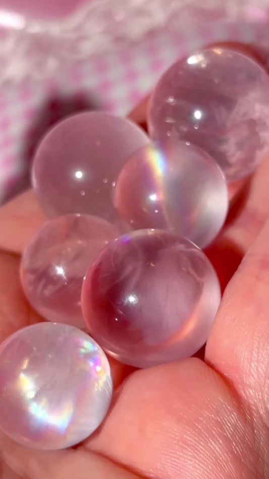 Intuitive pick! - mini rainbow rose quartz spheres (smaller size)