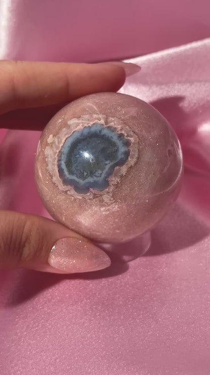 Pink n' sparkly Brazilian pink amethyst x flower agate "eyeball" sphere (140B)