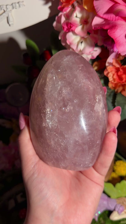 Rainbow filled purple-toned star rose quartz freeform