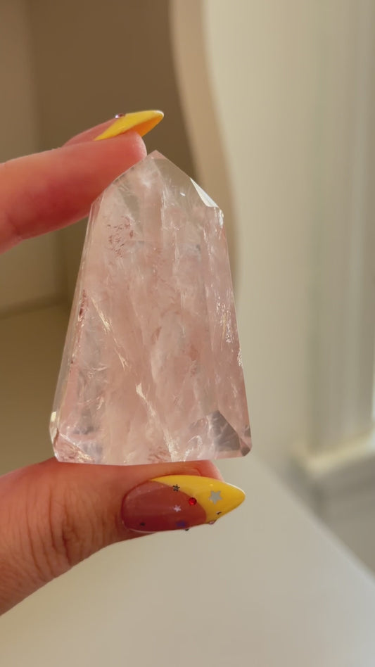 HQ Brazilian rose quartz x golden healer mini tower