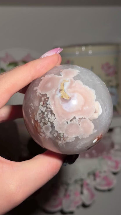 Flower agate sphere