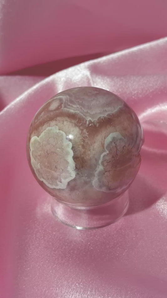 Brazilian pink amethyst x flower agate sphere
